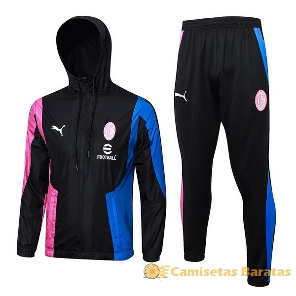 Conjunto Completo Rompevientos AC Milan 2023 2024 Negro Rosa Azul Futbol Originales