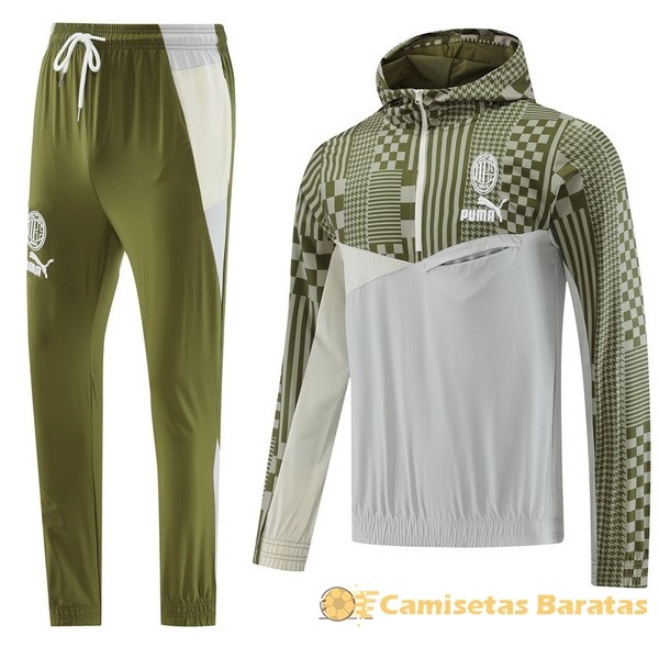 Conjunto Completo Rompevientos AC Milan 2023 2024 Verde Gris Futbol Originales