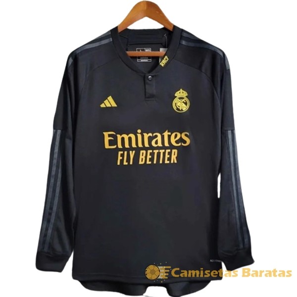 Tailandia Tercera Manga Larga Real Madrid 2023 2024 Negro Futbol Originales